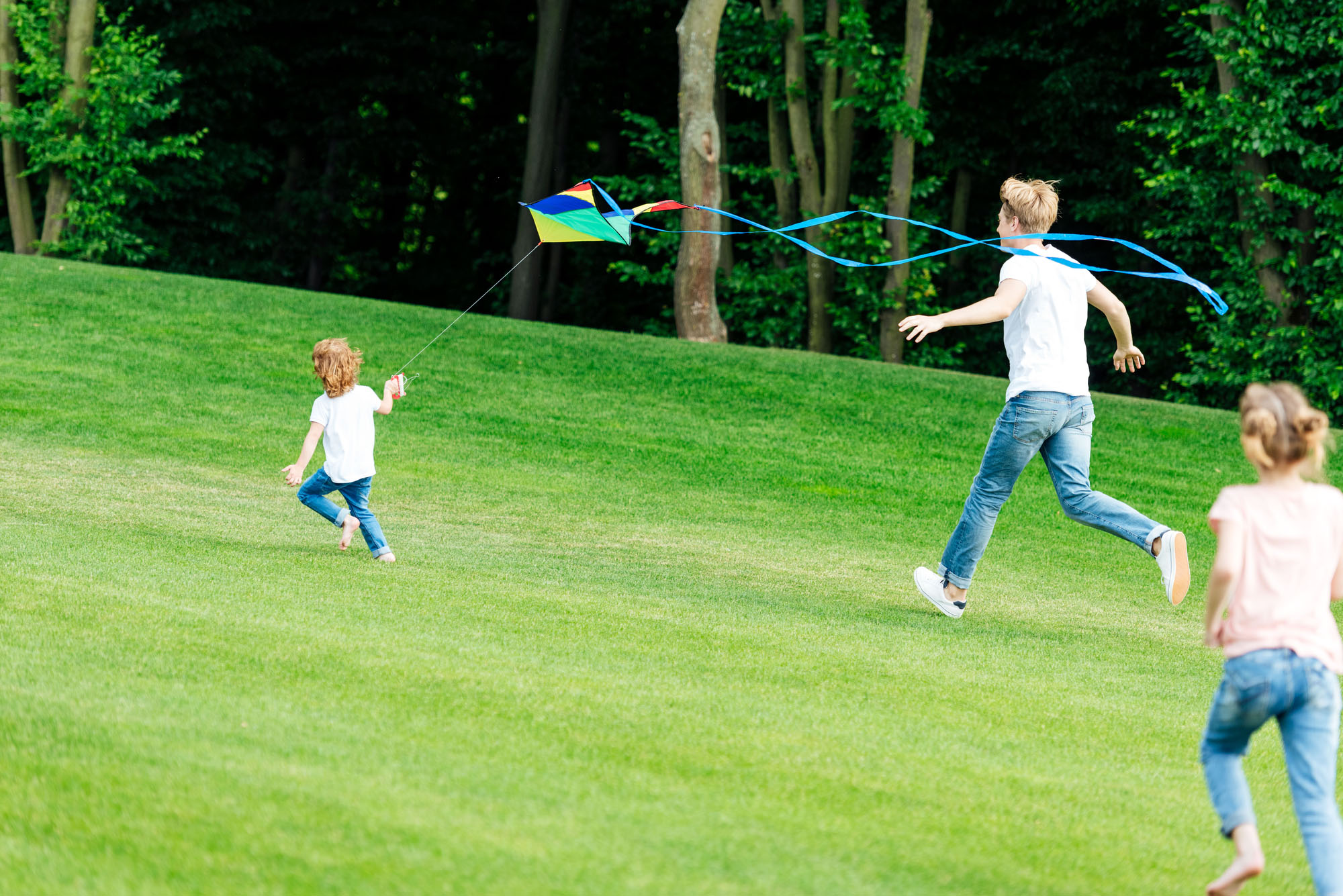 family flying kite at dundas driving park